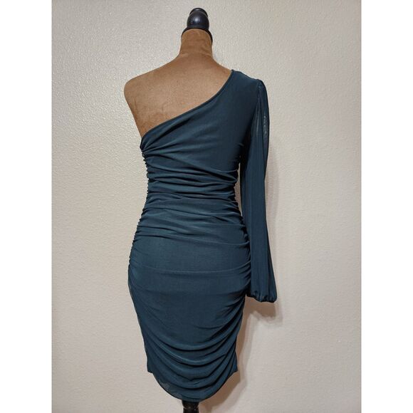 Shein Women’s One-Shoulder Ruched Bodycon Dress Green Size M - Picture 2 of 2